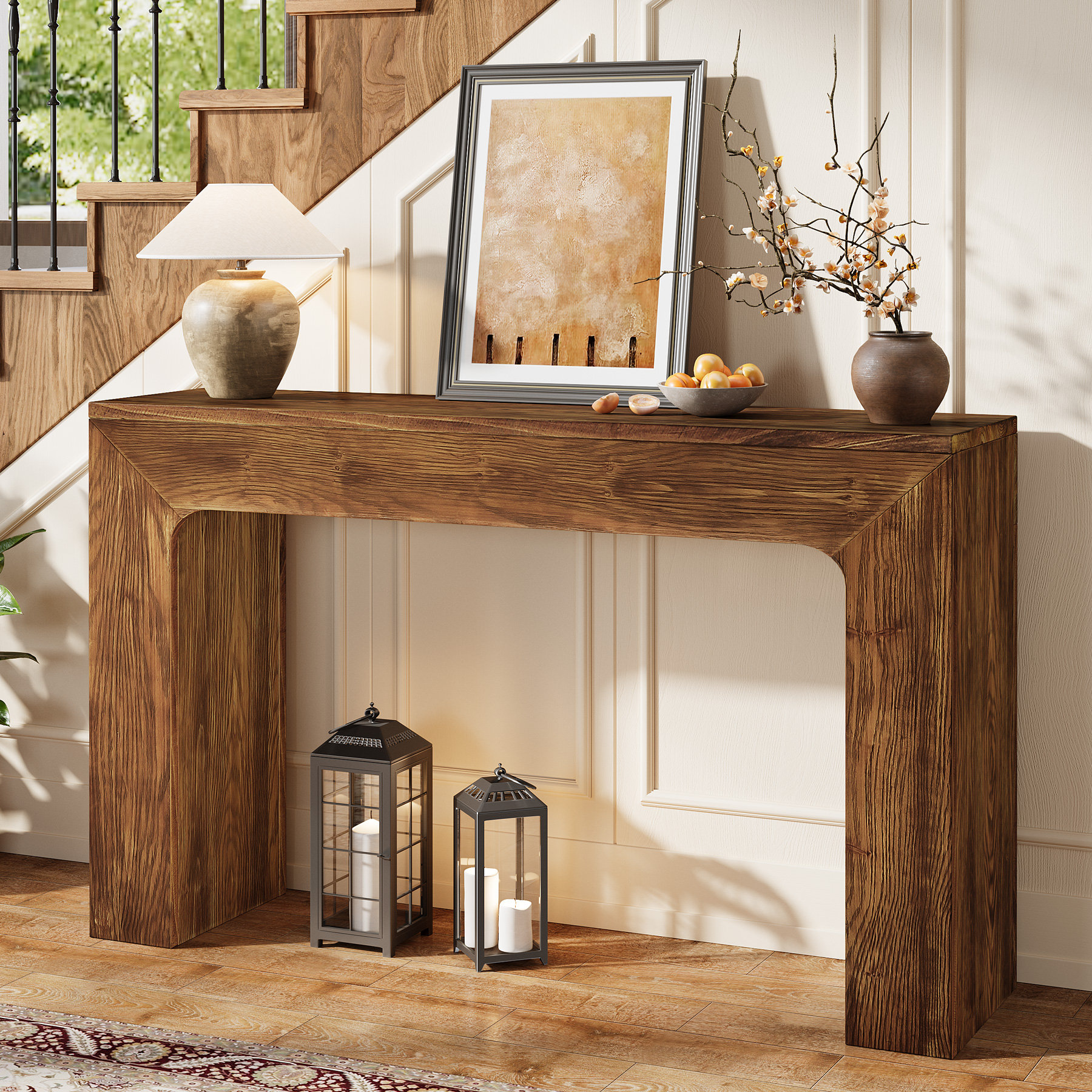 August Grove 43.3" Solid Wood Console Table, Farmhouse Entryway Table ...