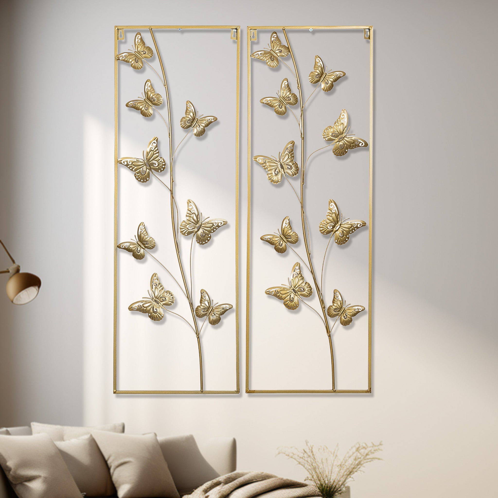 August Grove® Sherilyn Golden Butterfly Duo Metal Wall Art For Elegant