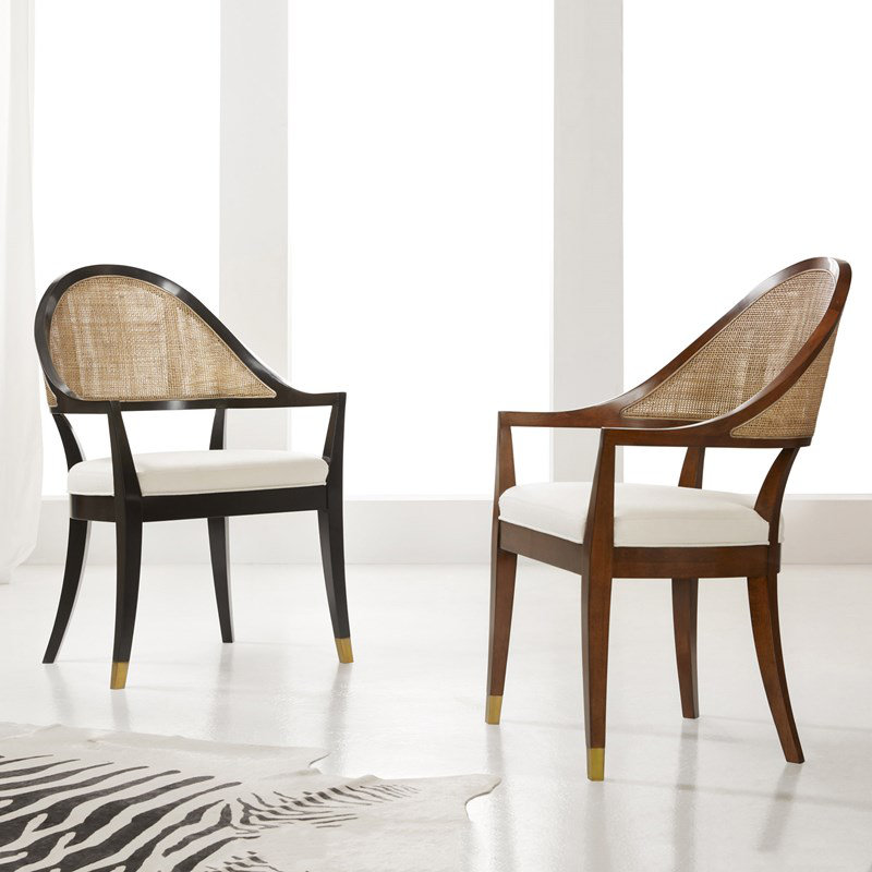 Chaise avec accoudoirs en lin Lyon, Noyer