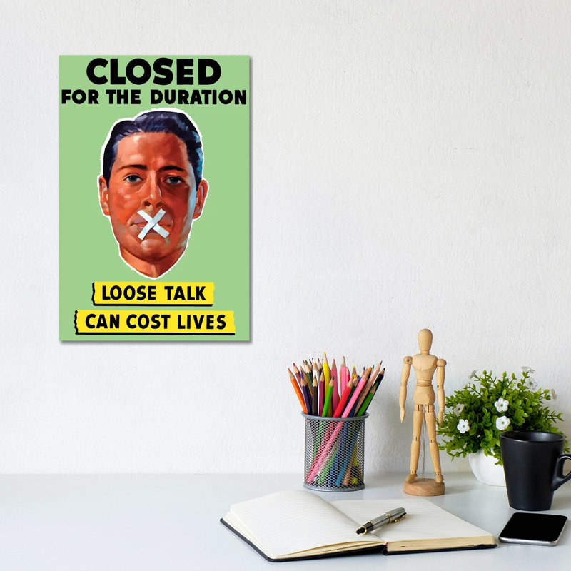 WWII Poster Showing The Head Of A Man With His Mouth Taped Shut by Stocktrek Images - Wrapped Canvas Print