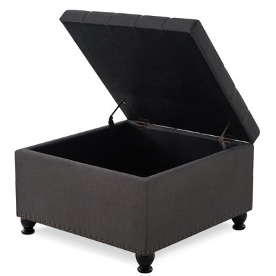Wooden Legged With Dark Grey Upholstery And Storage Feature Button Internal Space, For Home