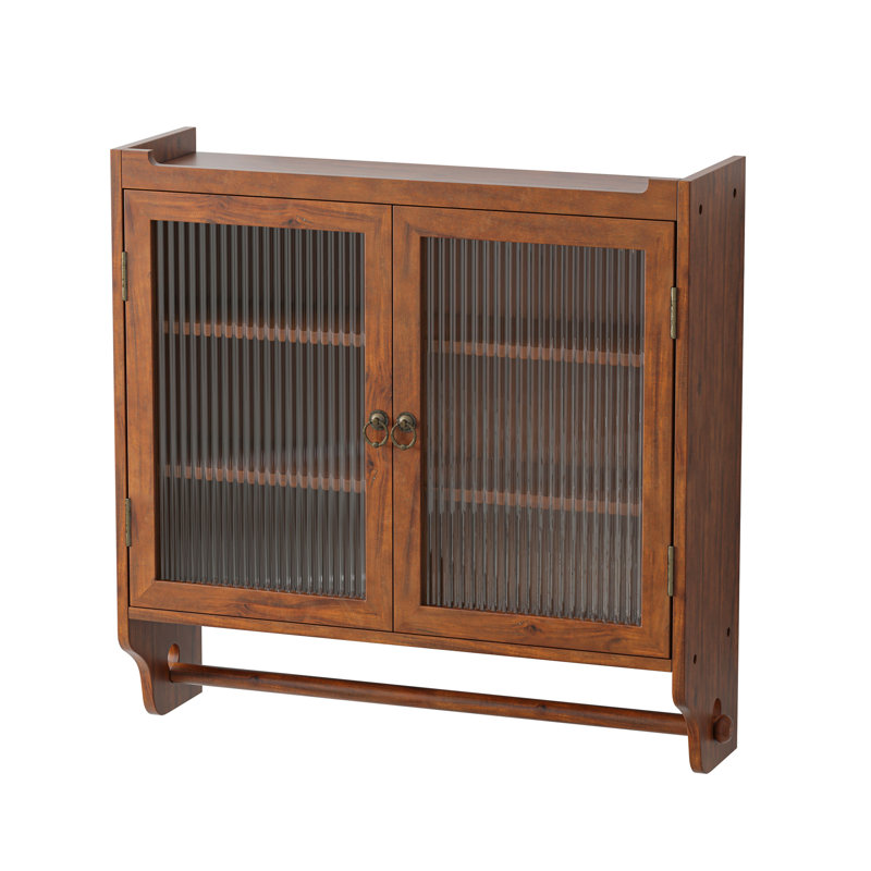 Armoire 24,8 po en verre pour la cuisine, la salle de bain - brun, porte-serviettes, trois pièces de rangement différentes