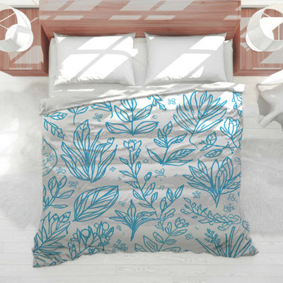 Blue Botanical Line Art Comforter