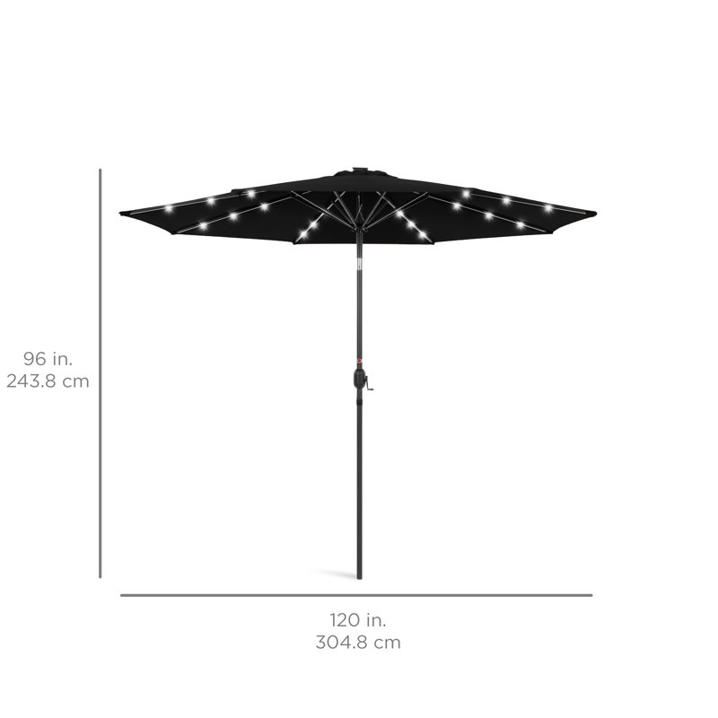 Shearer 10ft Solar LED Lighted Patio Umbrella w/ Tilt Adjustment, UV-Resistant Fabric, Black