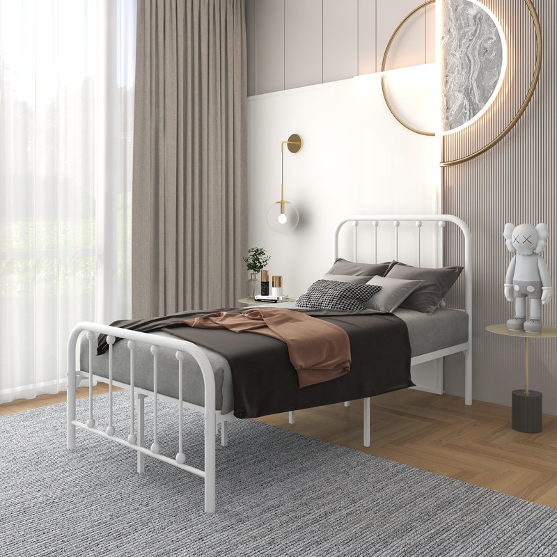 Glyn Metal Slat Bed, Twin, White