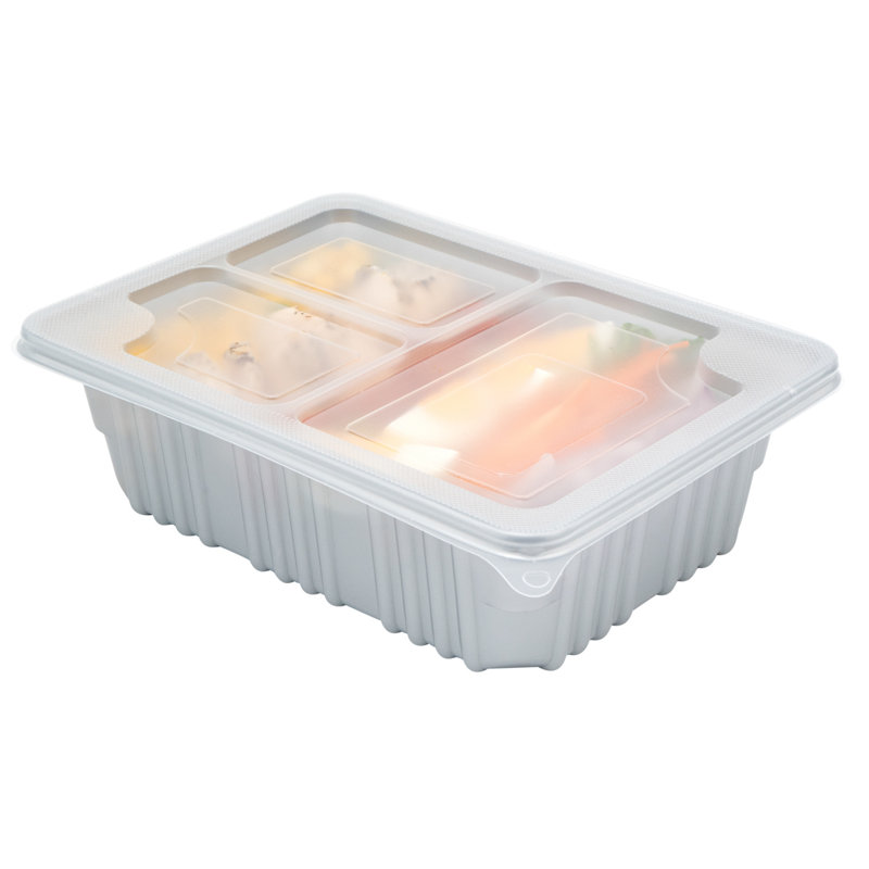 Restaurantware-Futura 33.8 Ounce Meal Prep Boxes With Lids, 100 Microwavable To Go Boxes - Inserts Sold Separately, Disposable, Silver Plastic Food Boxes With Lids, Rectangle