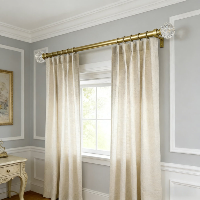 Tringle à rideaux télescopique simple avec fleuron en losange acrylique - Tringle à draperie robuste pour fenêtres, longueur ajustable pour habillage de fenêtre personnalisé