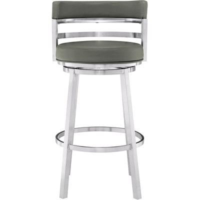  Madrid Contemporary Barstool in Brushed Stainless Steel Finish and Faux Leather