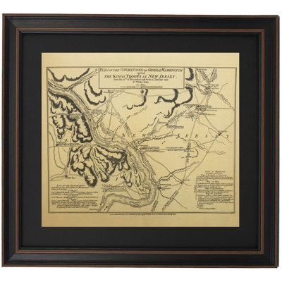Washington's Crossing and Battle Of Trenton Map | Framed Textual Art Print on Antique Parchment