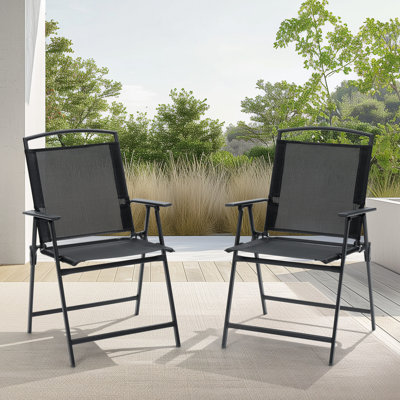 Hickley Metal Folding Patio Dining Armchair by Ebern Designs