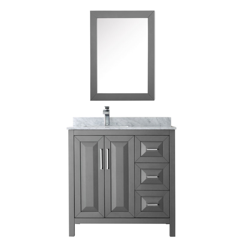 Daria 36'' Single Bathroom Vanity with Stone Top, Dark Gray/Polished Chrome