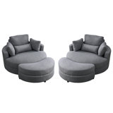 Ern Upholstered Swivel Barrel Chair with Ottoman