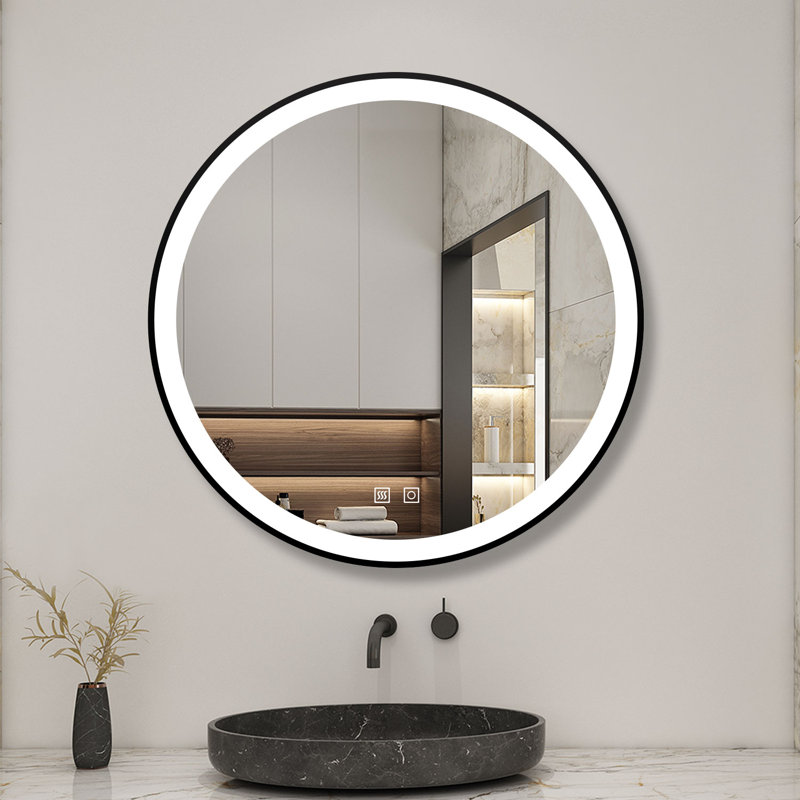 Camy Vertical Black Framed Round Mirror, 70cm x 70cm