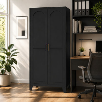 71" Metal Storage Cabinet with 2 Shapely Doors & Adjustable Shelves, Freestanding Steel Storage Cabinet for Bedroom, Living Room, Kitchen & Office