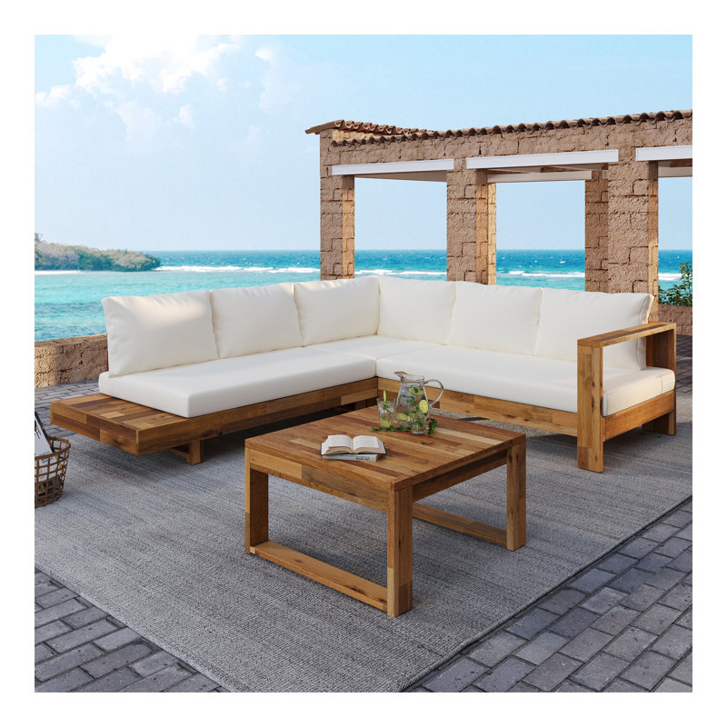 Ensemble de canapé modulaire d'extérieur en bois d'acacia 4 pièces