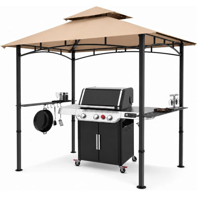 Pavillon de jardin 8 pi x 5 pi avec aération à deux niveaux pour toit, abri de barbecue robuste pour griller la terrasse du jardin