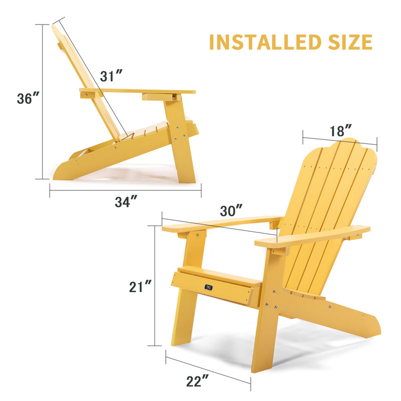 Chaise Adirondack en plastique avec table, Jaune
