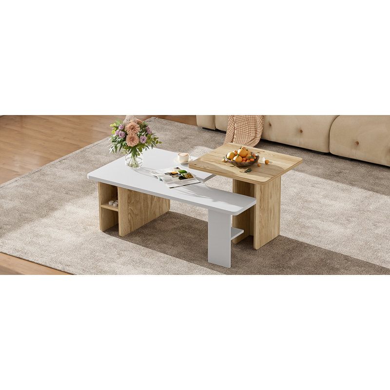 Ensemble de 2 tables basses gigognes Farmhouse, Blanc / Brun