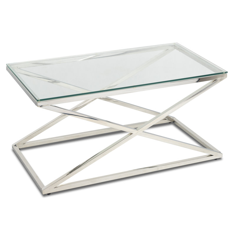 Demetrius Cross Legs Coffee Table, Transparent, 43 H x 50 W x 90 L