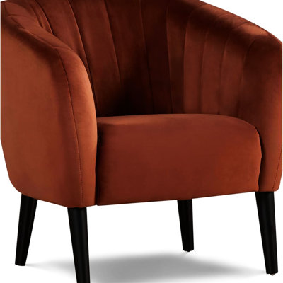 Contemporary Burnt Orange Accent Chair With Channel - , 30X30x32 Inches, 40 Lbs, Steel And Wood, Black Tapered Legs For Living Space Modern Design Vertical Tufting, 30 Inches Wide, Deep, 32 High,