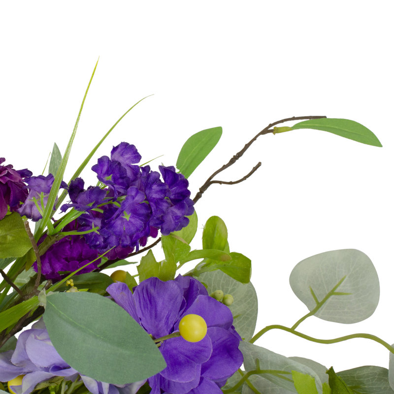 Purple and Yellow Eucalyptus Hydrangea Spring Wreath 23"