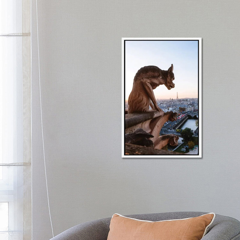 Gargoyle On Notre Dame Cathedral, Paris by Matteo Colombo - Gallery-Wrapped Canvas Giclée on Canvas, White Framed