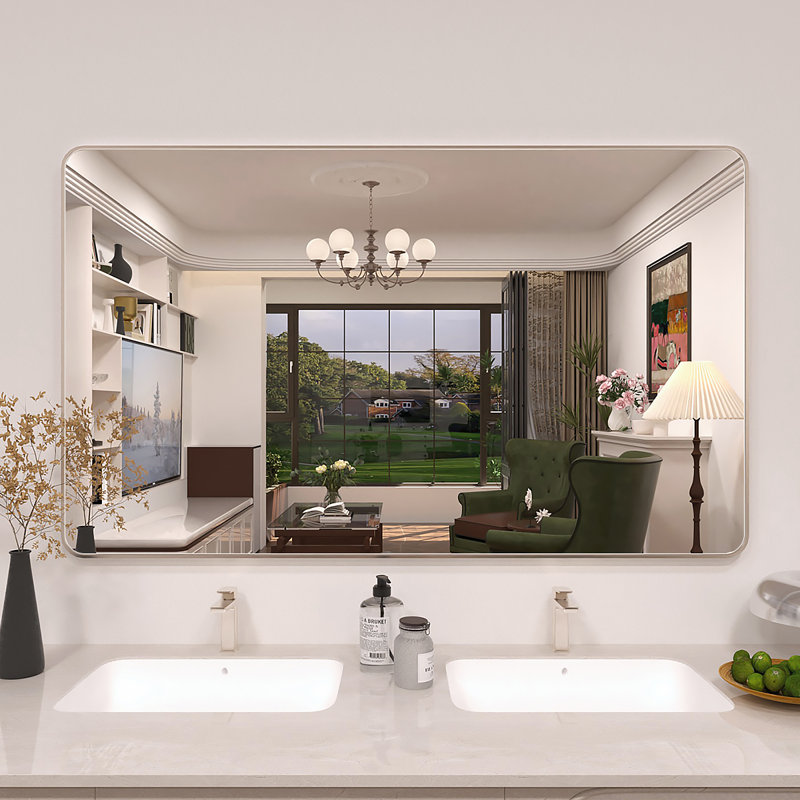 Miroir de salle de bain mural Lucha, 60 po x 36 po, Nickel brossé