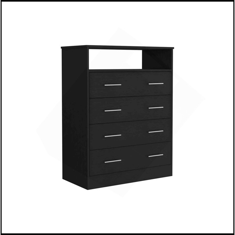 Commode 4 tiroirs Pérou, plateau supérieur, 1 tablette ouverte - noir, Noir