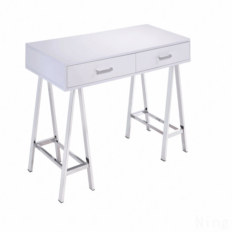 White High Gloss & Chrome Finish Writing Desk W/Usb
