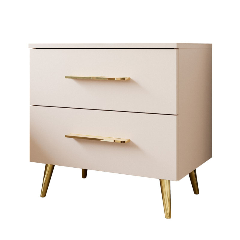 Aura Kashmir bedside table with LED lighting,  Cashmere/Golden chrome