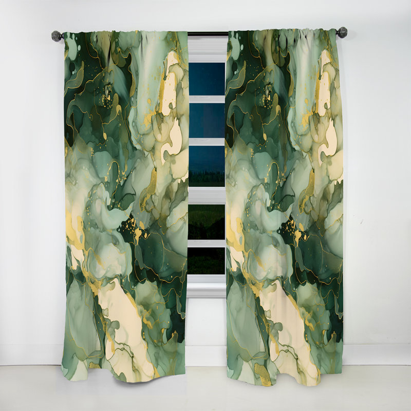 «Green Luxury Abstract Fluid Art I» - Rideau abstrait occultant - 1 panneau, L 52 po x L 95 po