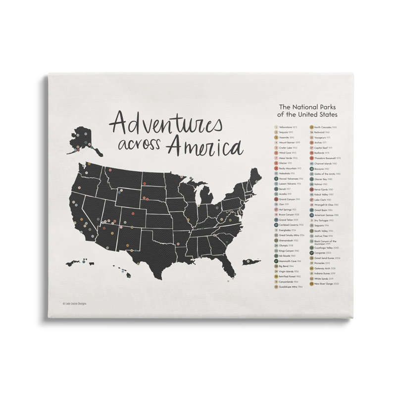 Adventures Across America Black and White Canvas Print for Kids Nursery