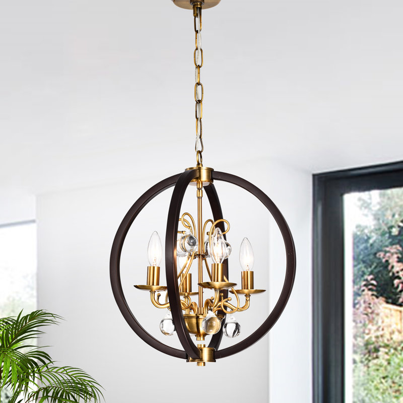 Lustre géométrique 4 lumières façon bougie mars avec décorations en fer forgé