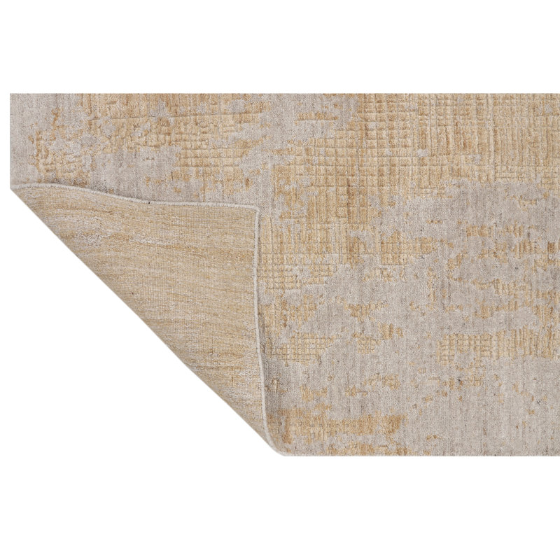Hand Knotted Area Rug in Beige/Gold, Rectangle 6' x 9'