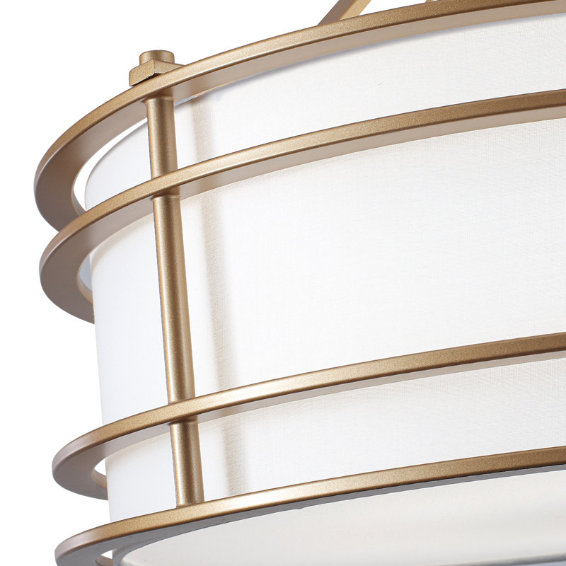 5 - Lights Dimmable Farmhouse Drum Chandelier with Metal Cage, Gold