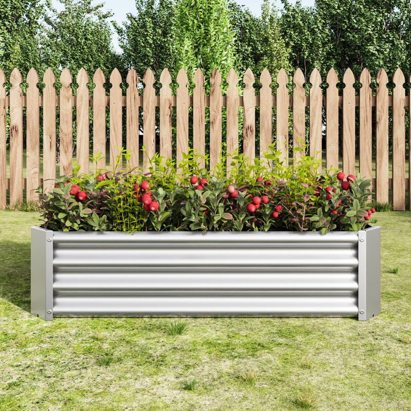 Rectangle 421Ft Silver Metal Planter For Growing A Wide Range Of Plants, Herbs, And Vegetables - Easy To Build Raised Planting Flowers, Assembly