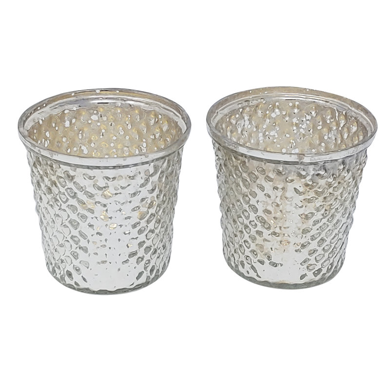 4'' H Glass Tabletop Votive Holder, Silver