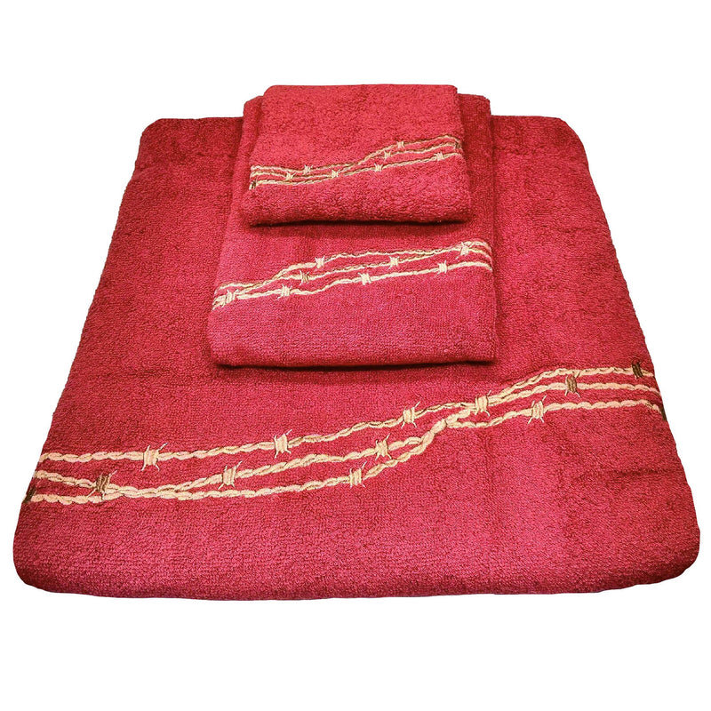 Ensemble de serviettes rustiques en coton de style rustique à imprimé brodé Barbwire