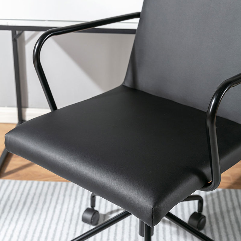 Logan Black Faux Leather Swivel Desk Chair with Metal Base