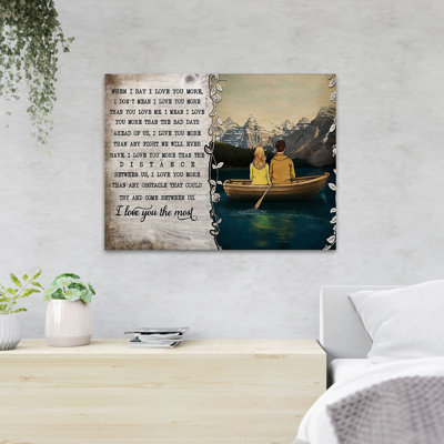 «Couple Fishing On A Boat - When I Say I Love You More», reproduction d'art graphique sur toile tendue