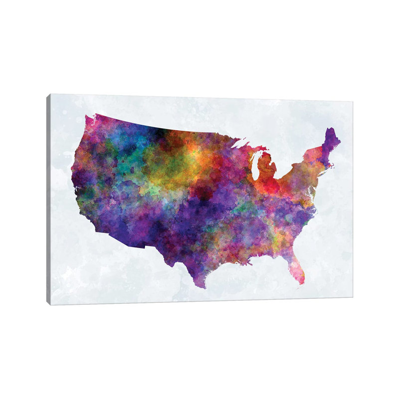 USA Map In Watercolour I by Paul Rommer - Wrapped Canvas Print, 30.48 cm H x 45.72 cm W