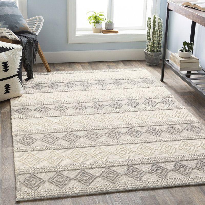 Hygge Textured Wool Hand Woven Area Rug, Rectangle 91 x 152 cm