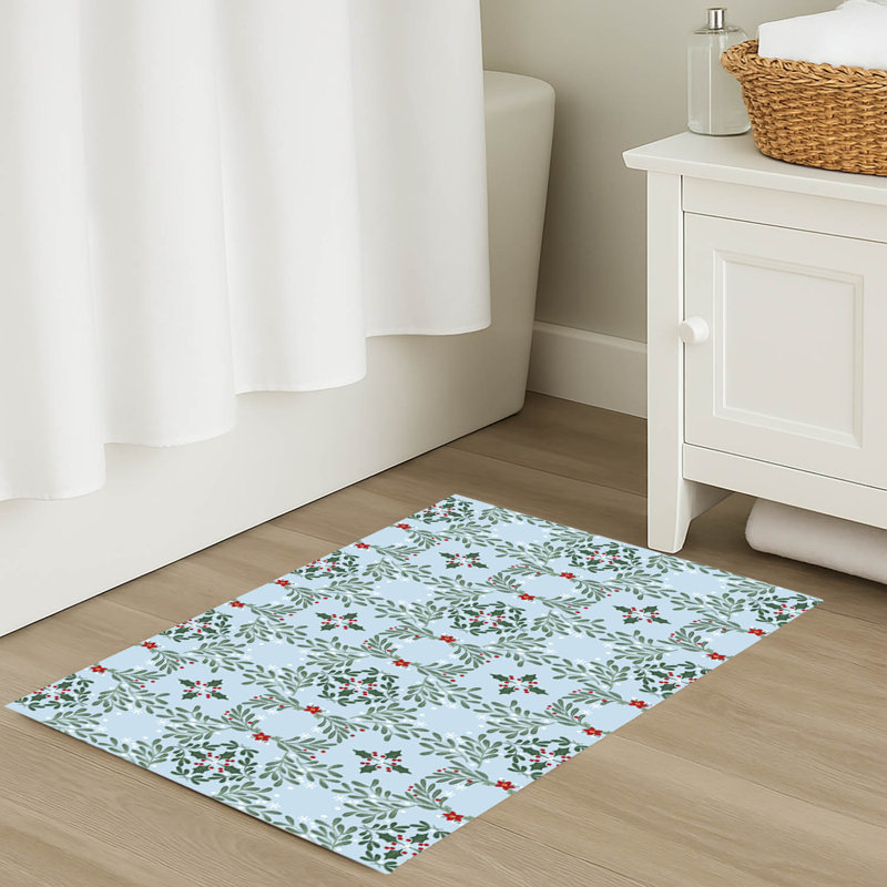 Tapis de bain Winter Mistletoe, Bleu, Simple - L 34 po x l 21 po