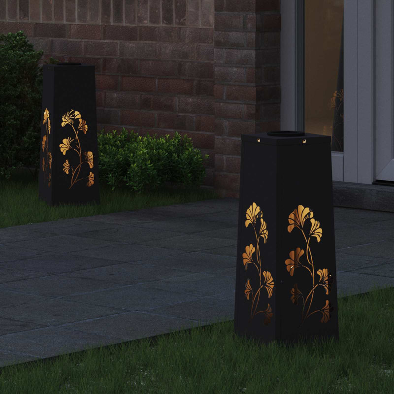 Solar Powered Steel Pathway Light, 50cm H x 18cm W x 18cm D, Black