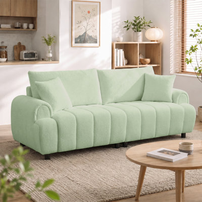 88.6" Wide Modern Sherpa Sofa, Plush Fleece Fabric Couch For Living Room