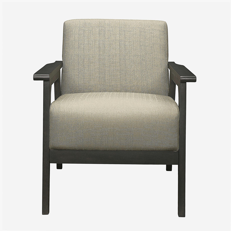 Chaise d'appoint rembourrée en tissu brun clair 1 pièce en bois d'hévéa massif gris antique