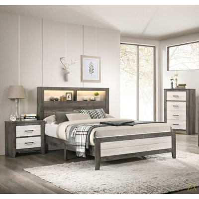 1Pc Nightstand Two-Tone Finish Convenient Bedside Storage Two Drawers Metal Pull Handle