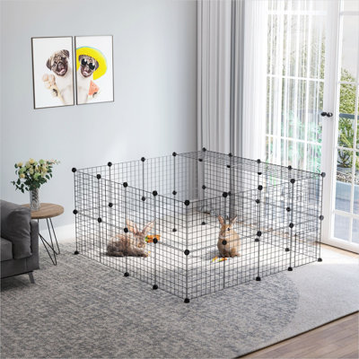 Parc pour enfant 36 fils en fil d'acier noir mat avec porte, 57,5 x 28,75 x 28,75 pouces, espace de vie personnalisable pour les lapins et les cochons d'Inde