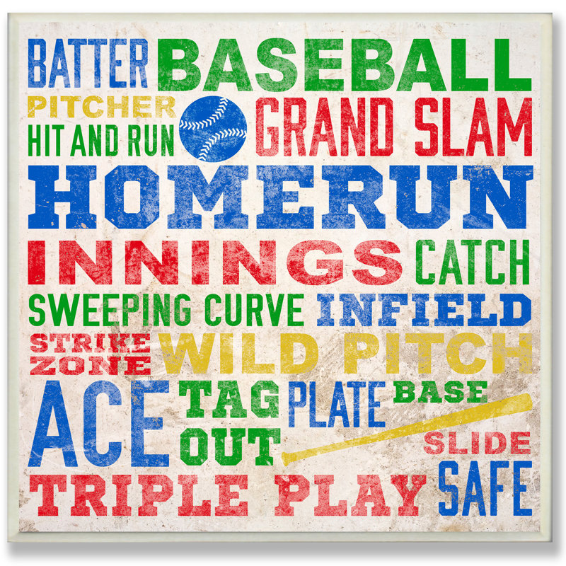 Cambra, "Baseball mots", art textuel sur bois, Plaque