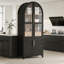 Armoire de rangement arquée 71 "à deux tons avec portes et tiroir en verre - Huche noire et brune pour salle à manger